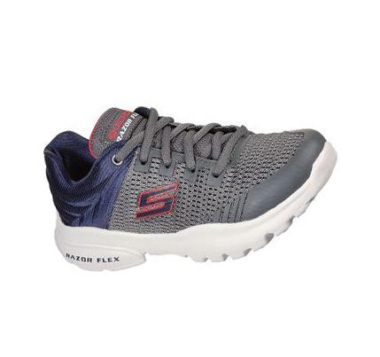 Fiú Skechers Razor Flex - Skorvo Tornacipő Szürke Sötétkék | HUI3705