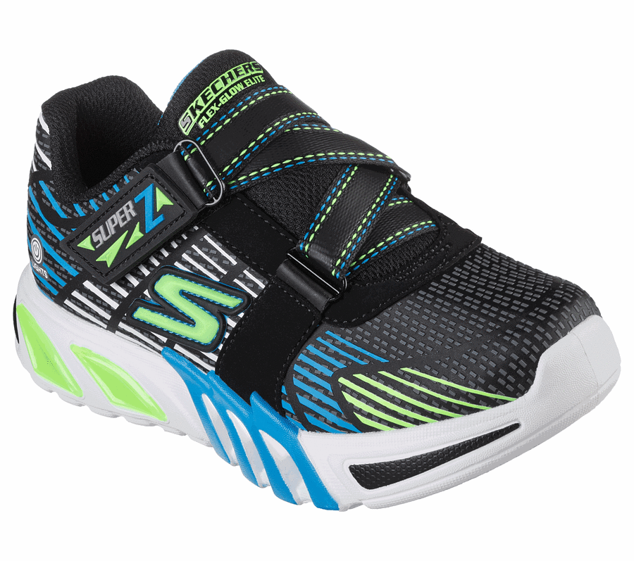 Fiú Skechers S Lights: Flex-Glow Elite - Zurvo Tornacipő Fekete Világos Zöld | HUI345E