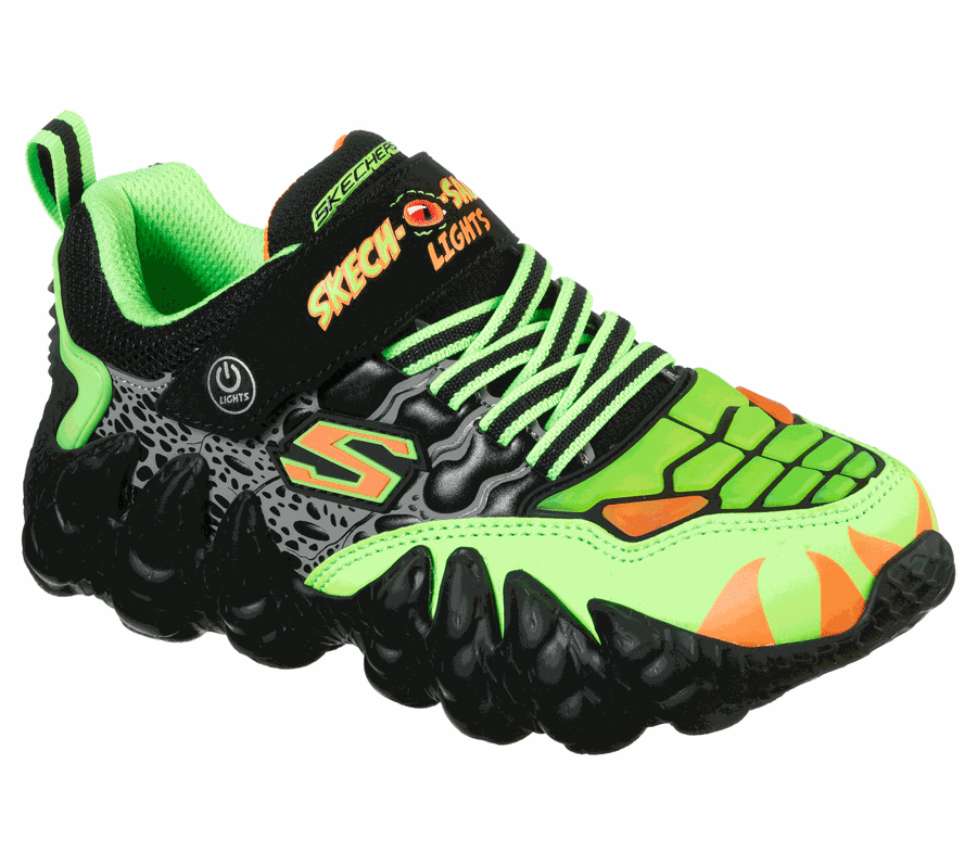 Fiú Skechers S Lights: Skech-O-Saurus Lights Tornacipő Fekete Zöld | HUI070W