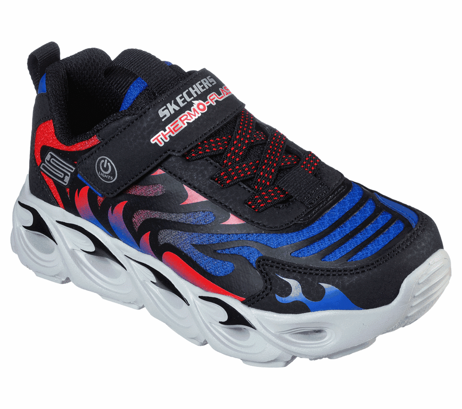 Fiú Skechers S Lights: Thermo-Flash Tornacipő Fekete Piros Kék | HUI120K
