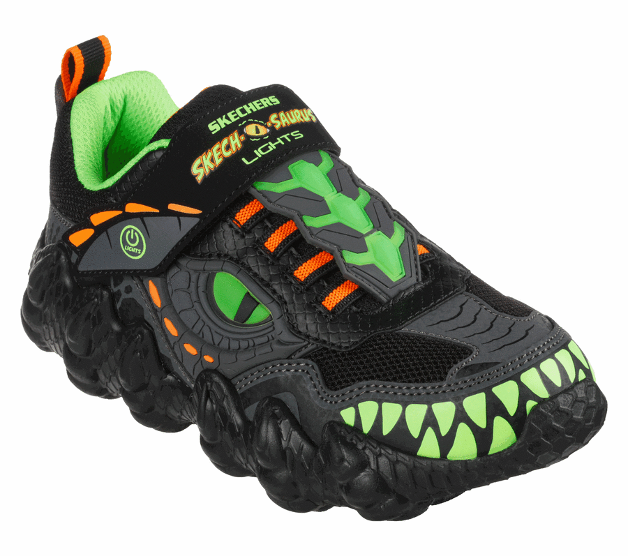 Fiú Skechers Skech-O-Saurus Lights - Dino-Tracker Tornacipő Fekete Zöld | HUI0450