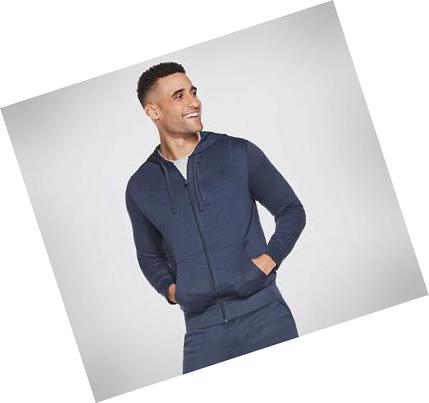 Férfi Skechers Apparel GOknit Pique Full Zip Kapucnis Pulóver Sötétkék | HUA687X