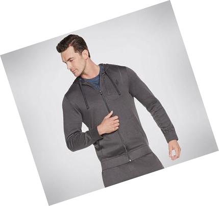Férfi Skechers Apparel GOknit Pique Full Zip Kapucnis Pulóver Szürke | HUA700B
