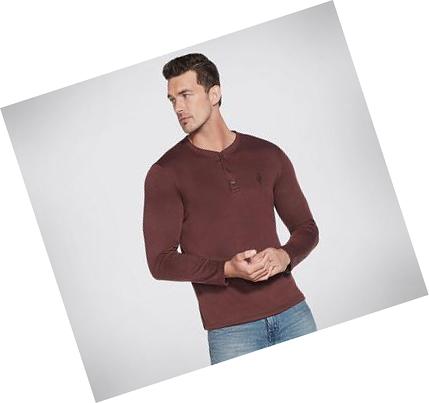 Férfi Skechers Apparel GOknit Pique Henley Kapucnis Pulóver Barna | HUA889P