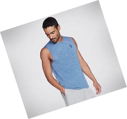 Férfi Skechers Apparel On the Road Muscle Tank Tops Kék | HU31125