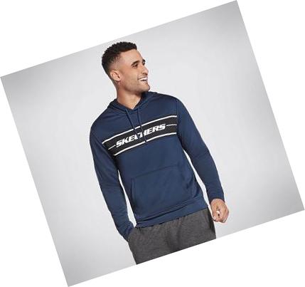 Férfi Skechers Apparel SKECHTECH Pullover Kapucnis Pulóver Sötétkék | HUA762L
