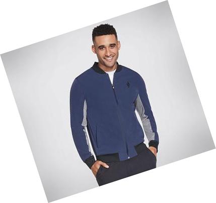 Férfi Skechers Apparel SKECHWEAVE Premium Bomber Kabát Sötétkék | HUA712L