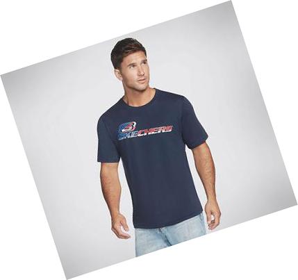 Férfi Skechers Apparel Split S Halftone Crew Póló Sötétkék | HUA437E