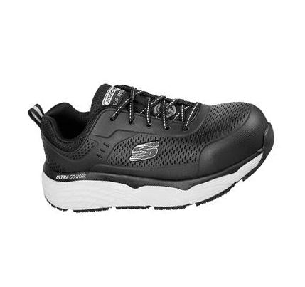Férfi Skechers Max Cushioning SR - Indurite Alloy Toe Munkacipő Fekete Fehér | HU72614