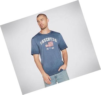 Férfi Skechers Skech-Dye Americana 92 Póló Sötétkék | HU30754