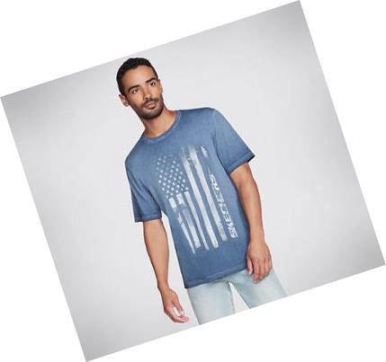 Férfi Skechers Skech-Dye Flag Póló Sötétkék | HU3087E