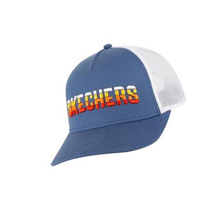 Férfi Skechers Textured Logo Trucker Kalap Kék Fehér | HUI264C