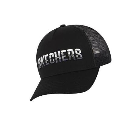 Férfi Skechers Textured Logo Trucker Kalap Fekete | HUI2750