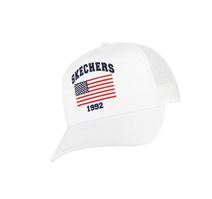 Férfi Skechers USA Flag Trucker Kalap Fehér | HUI314L
