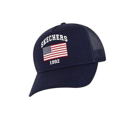 Férfi Skechers USA Flag Trucker Kalap Sötétkék | HUI325Q
