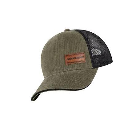 Férfi Skechers Washed Bőr Patch Trucker Kalap Olivazöld | HUI614K