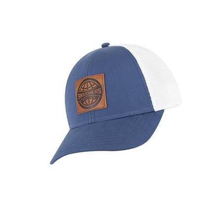 Férfi Skechers World Square Bőr Patch Trucker Kalap Kék | HUI575B