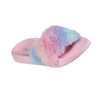 Lány Skechers Sunny Slides - Fuzzy Steps Szandál Rózsaszín Színes | HU49450