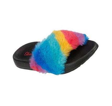 Lány Skechers Sunny Slides - Fuzzy Steps Szandál Fekete Színes | HU4970W