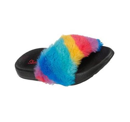 Lány Skechers Sunny Slides - Fuzzy Steps Slip Ons Fekete Színes | HU5145D