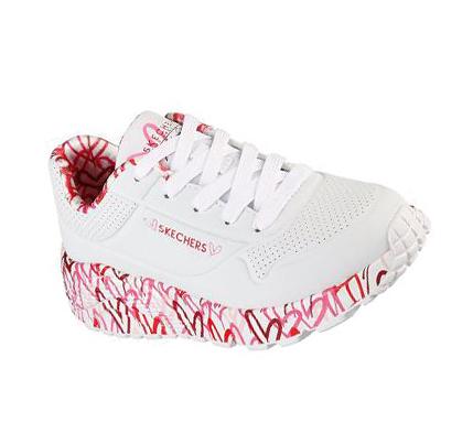 Lány Skechers x JGoldcrown: Uno Lite - Lovely Luv Tornacipő Fehér Piros Rózsaszín | HU7970L