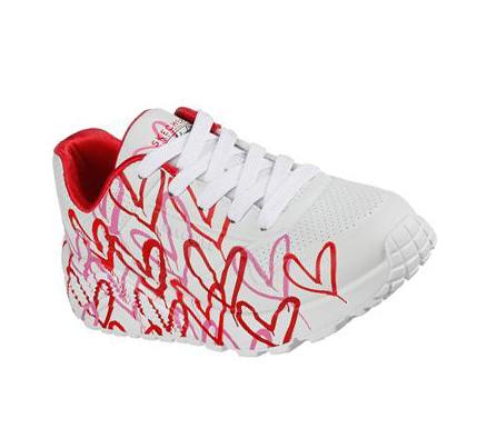 Lány Skechers x JGoldcrown: Uno Lite - Spread the Joy Tornacipő Fehér Piros Rózsaszín | HU79958