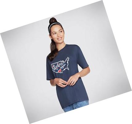 Női Skechers Americana Pride Everybody Póló Sötétkék | HU44840