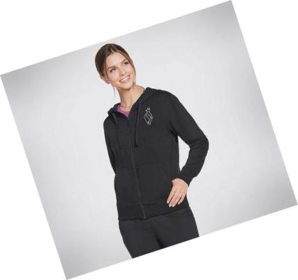 Női Skechers Apparel Diamond Crown Front Zip Kapucnis Pulóver Fekete | HU3909X