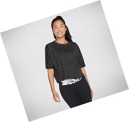 Női Skechers Apparel Motion Stripe Crop Dolman Póló Fekete | HU45093