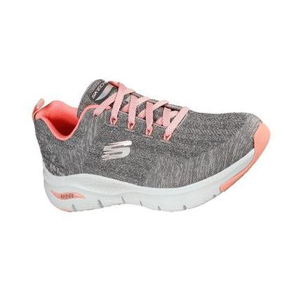 Női Skechers Arch Fit - Comfy Wave Gyalogló Cipő Szürke Rózsaszín | HU7069D
