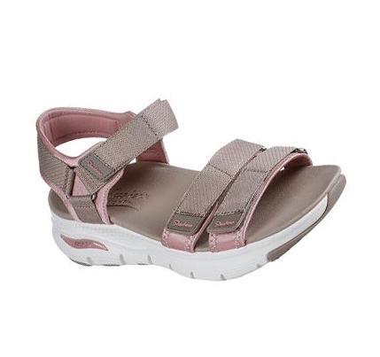 Női Skechers Arch Fit - Fresh Bloom Szandál Szürke Barna Rózsaszín | HU5242C
