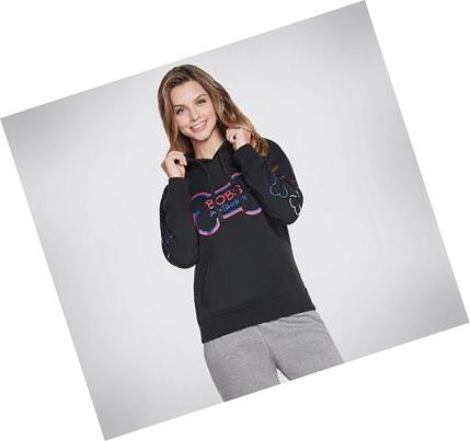 Női Skechers BOBS Apparel Bone Kapucnis Pulóver Fekete | HU3784L