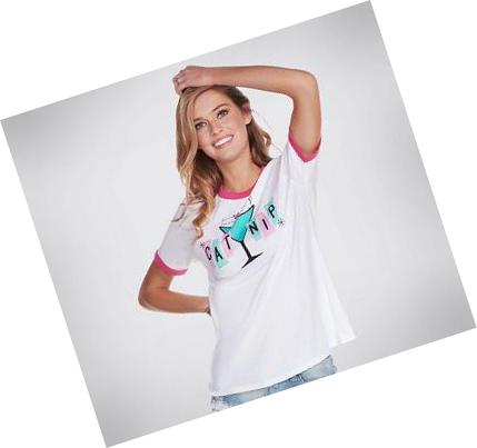 Női Skechers BOBS Apparel Catnip Ringer Póló Fehér | HU3669P