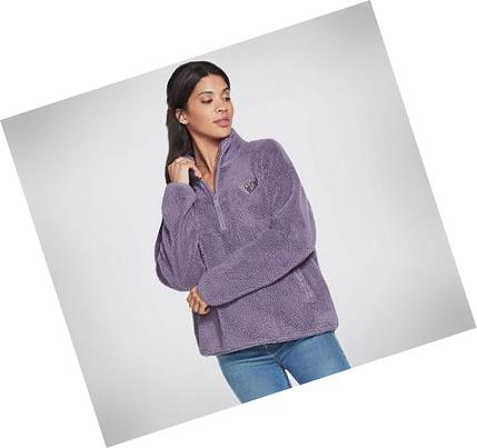 Női Skechers BOBS Apparel Cuddle 1/4 Zip Pullover Kapucnis Pulóver Lila | HU4019B