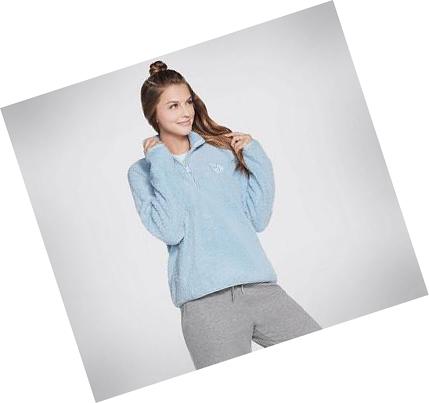 Női Skechers BOBS Apparel Cuddle 1/4 Zip Pullover Kapucnis Pulóver Kék | HU4034W