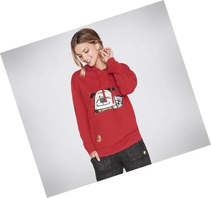 Női Skechers BOBS Apparel - Doggy Pouch Pullover Kapucnis Pulóver Piros | HU4072C