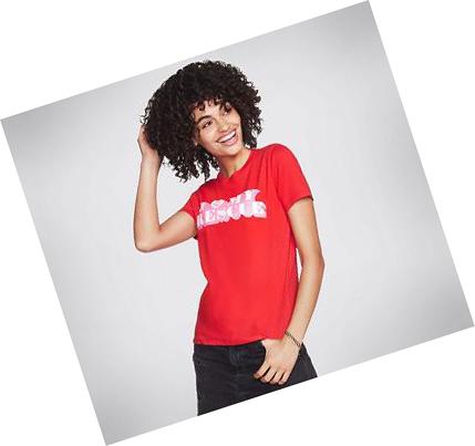 Női Skechers BOBS Apparel Love My Rescue Crew Póló Piros | HU3694K