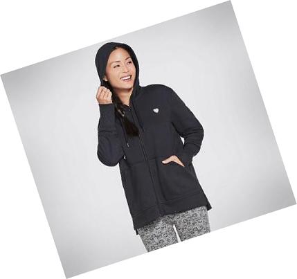 Női Skechers BOBS Apparel Rescued High Rib Front Zip Kapucnis Pulóver Fekete | HU41090