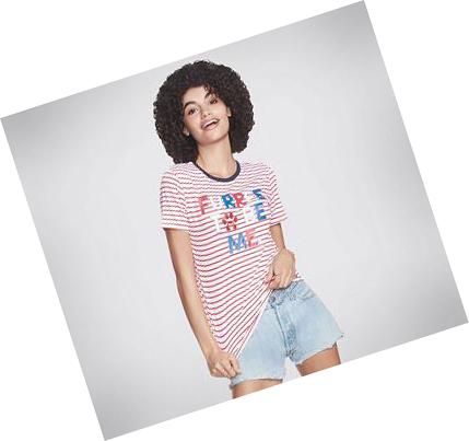 Női Skechers BOBS Apparel USA Furree Crew Póló Piros | HU36970