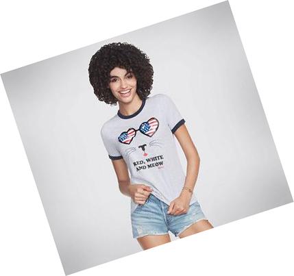 Női Skechers BOBS Apparel USA Meow Ringer Póló Fehér | HU3659E