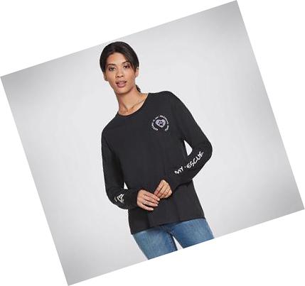 Női Skechers BOBS I Luv My Rescue Long Sleeve Póló Fekete | HU4234B