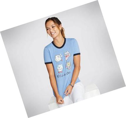 Női Skechers BOBS Kiss-A-Bull Ringer Póló Kék | HU3722W
