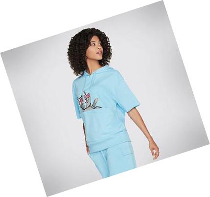 Női Skechers BOBS Lounge Cat Pouch Pals Kapucnis Pulóver Kék | HU3894R