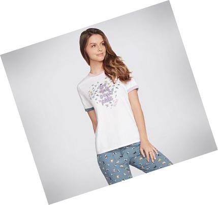 Női Skechers BOBS Pet Hair Ringer Póló Fehér | HU45945