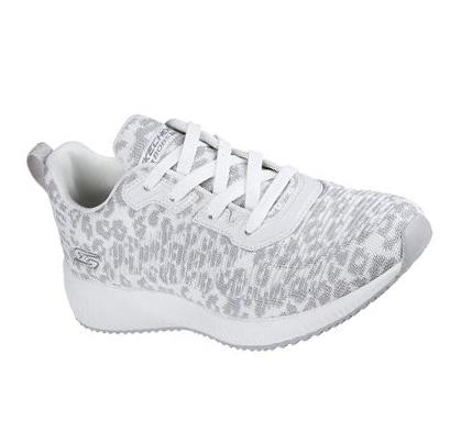 Női Skechers BOBS Sport Squad - Mighty Cat Tornacipő Fehér Szürke | HUI398R