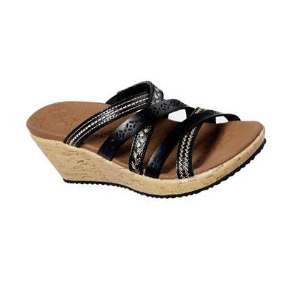 Női Skechers Beverlee - Tiger Posse Sandal Éktalpú Cipő Fekete | HU33030