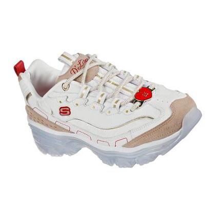 Női Skechers D'Lites Crystal - Bare My Love Tornacipő Fehér Piros | HU6572R