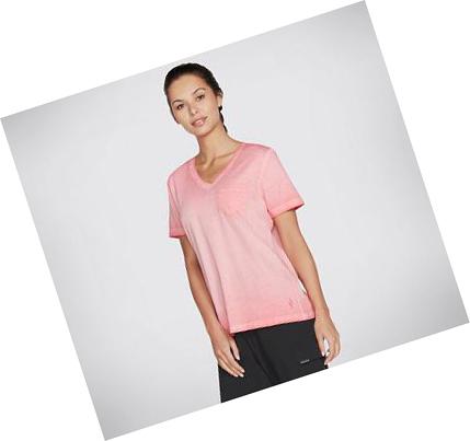 Női Skechers Diamond Wash Hatha V-Neck Pocket Póló Korall | HU4559X