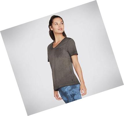 Női Skechers Diamond Wash Hatha V-Neck Pocket Póló Fekete | HU4569E