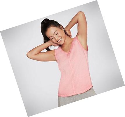 Női Skechers Diamond Wash Hatha V-neck Póló Korall | HU4972L